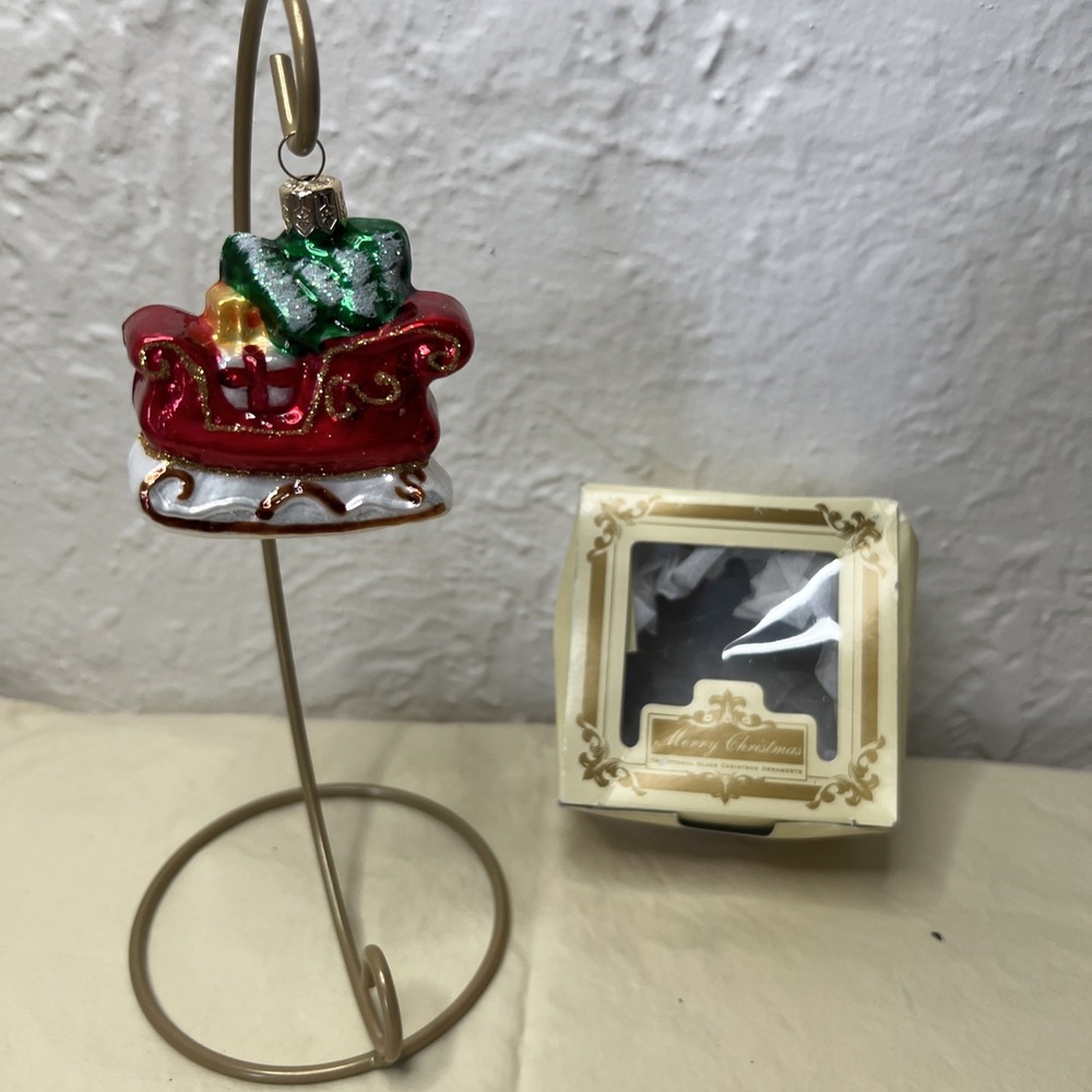 Impuls Polish Glass Santa‎ Sleigh Christmas Ornament MouthBlown Hand Painted